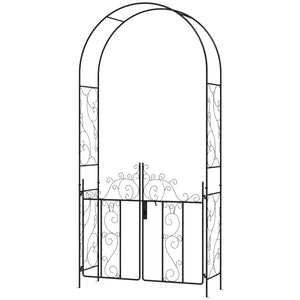 Outsunny 7.5' Metal Garden Arch with Gate, Garden Arbor Trellis for Climbing Plants, Roses, Vines, Wedding Arch for Outdoor Garden, Lawn, Backyard, Black