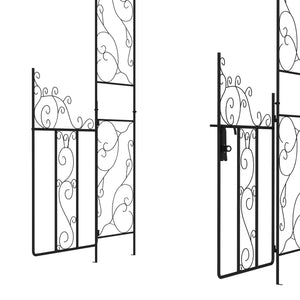 Outsunny 7.5' Metal Garden Arch with Gate, Garden Arbor Trellis for Climbing Plants, Roses, Vines, Wedding Arch for Outdoor Garden, Lawn, Backyard, Black