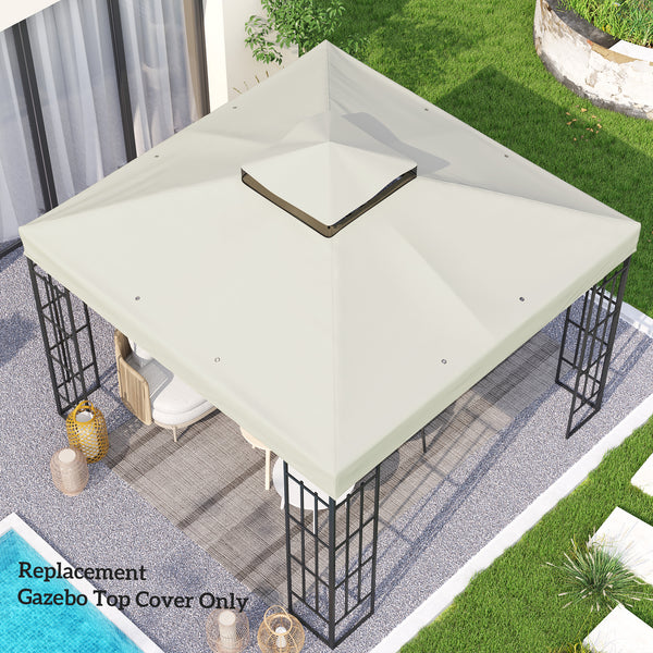10' x 10' Gazebo Replacement Canopy Cover, 2-Tier Outdoor Gazebo Roof Replacement with Drain Holes, Water Resistant Plastic Coating, 370g/㎡, UPF30+, TOP COVER ONLY, Light Grey