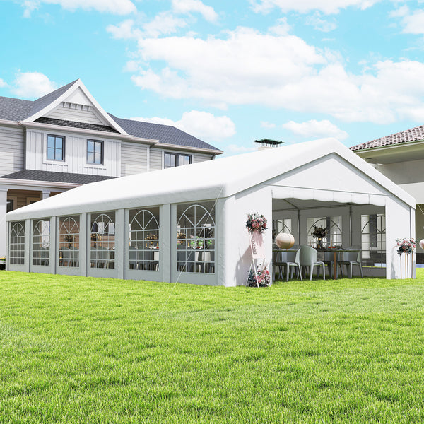20' x 40' Heavy Duty Party Tent and Carport, Galvanized Outdoor Canopy Tent Event Tent with 12 Removable Window Sidewalls for Parties, Wedding, Events, BBQ, White