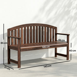 2 Seater Wooden Garden Bench with Armrest, Outdoor Furniture Chair for Park, Balcony, Carbonised Finish