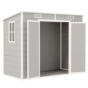 8' x 4' Outdoor Storage Shed, Resin Plastic Shed with Floor, Window, Lockable Doors and Vents, All-Weather Garden Shed for Backyard, Patio, Lawn, Light Grey