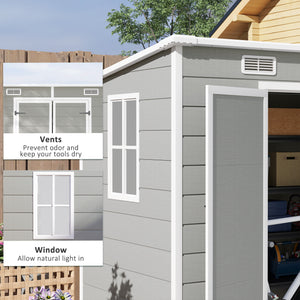 8' x 4' Outdoor Storage Shed, Resin Plastic Shed with Floor, Window, Lockable Doors and Vents, All-Weather Garden Shed for Backyard, Patio, Lawn, Light Grey