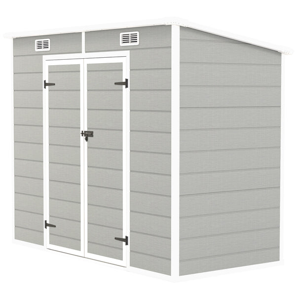 8' x 4' Outdoor Storage Shed, Resin Plastic Shed with Floor, Window, Lockable Doors and Vents, All-Weather Garden Shed for Backyard, Patio, Lawn, Light Grey