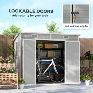 8' x 4' Outdoor Storage Shed, Resin Plastic Shed with Floor, Window, Lockable Doors and Vents, All-Weather Garden Shed for Backyard, Patio, Lawn, Light Grey