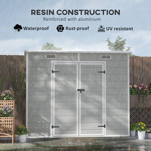 8' x 4' Outdoor Storage Shed, Resin Plastic Shed with Floor, Window, Lockable Doors and Vents, All-Weather Garden Shed for Backyard, Patio, Lawn, Light Grey
