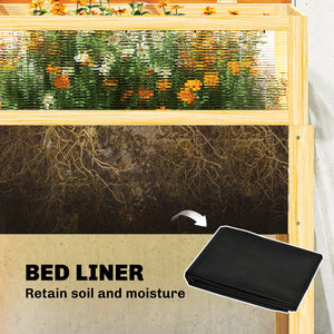 Wooden Raised Garden Bed with Detachable Greenhouse Top, Raised Garden Bed with Legs and Bed Liner, Elevated Planter Box for Flowers, Vegetables, Herbs, Natural