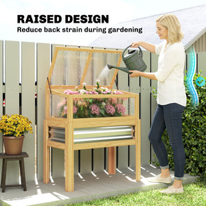 Wooden Raised Garden Bed with Detachable Greenhouse Top, Raised Garden Bed with Legs and Bed Liner, Elevated Planter Box for Flowers, Vegetables, Herbs, Natural