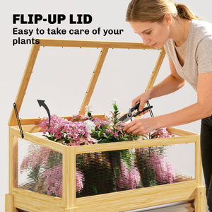 Wooden Raised Garden Bed with Detachable Greenhouse Top, Raised Garden Bed with Legs and Bed Liner, Elevated Planter Box for Flowers, Vegetables, Herbs, Natural