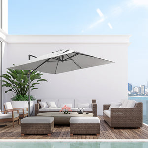 2.7 x 2.7 m Cantilever Parasol, Square Overhanging Umbrella with Cross Base, Crank Handle, Tilt, 360° Rotation and Aluminium Frame, Grey