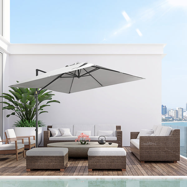 2.7 x 2.7 m Cantilever Parasol, Square Overhanging Umbrella with Cross Base, Crank Handle, Tilt, 360° Rotation and Aluminium Frame, Grey