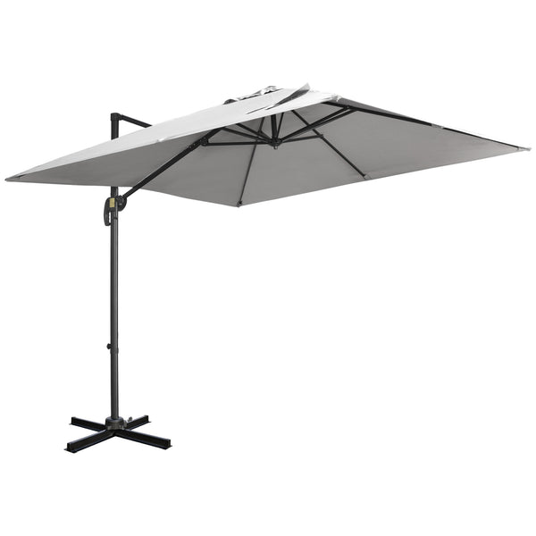 2.7 x 2.7 m Cantilever Parasol, Square Overhanging Umbrella with Cross Base, Crank Handle, Tilt, 360° Rotation and Aluminium Frame, Grey