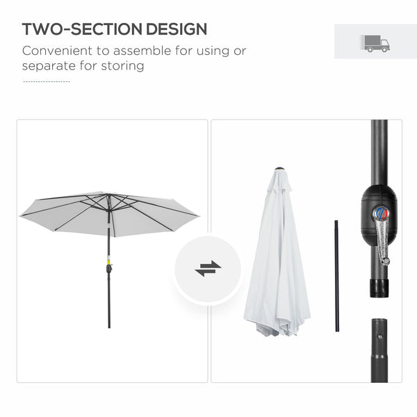 10' x 8' Round Market Umbrella, Patio Umbrella with Crank Handle and Tilt, Outdoor Parasol for Garden, Bench, Lawn, White