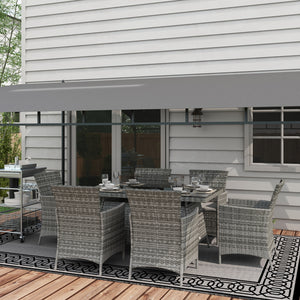 7 Pieces Outdoor Rattan Garden Furniture with Fire Pit Table, 6 Seater Garden Table and Chairs with Cushions, Rattan Dining Set with Propane Heater Table, Windscreen, 50,000 BTU, Grey
