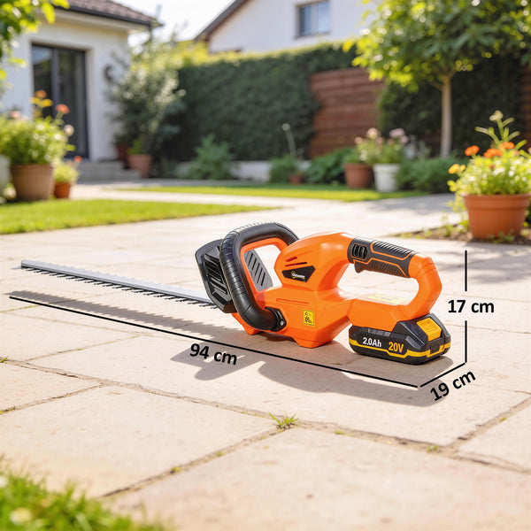 20" Cordless Hedge Trimmer, 18V Electric Hedge Cutter with 51cm Dual Action Blade, 2000mAh Battery and Charger for Garden Branches, Shrubs, Twigs, Orange