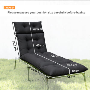 Sun Lounger Cushions Only, 190x56x10cm Garden Lounge Chair Cushions Set of 2, UPF20+ 220gsm Fabric, Thick Sunbed Replacement Pads with 6 Ties, Black