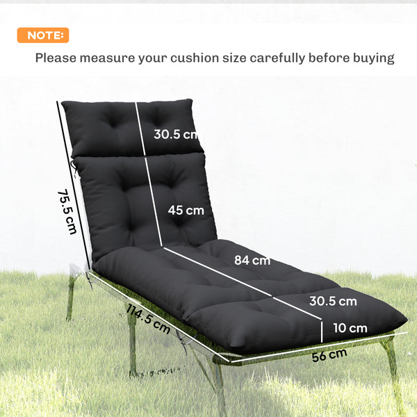 Sun Lounger Cushions Only, 190x56x10cm Garden Lounge Chair Cushions Set of 2, UPF20+ 220gsm Fabric, Thick Sunbed Replacement Pads with 6 Ties, Black