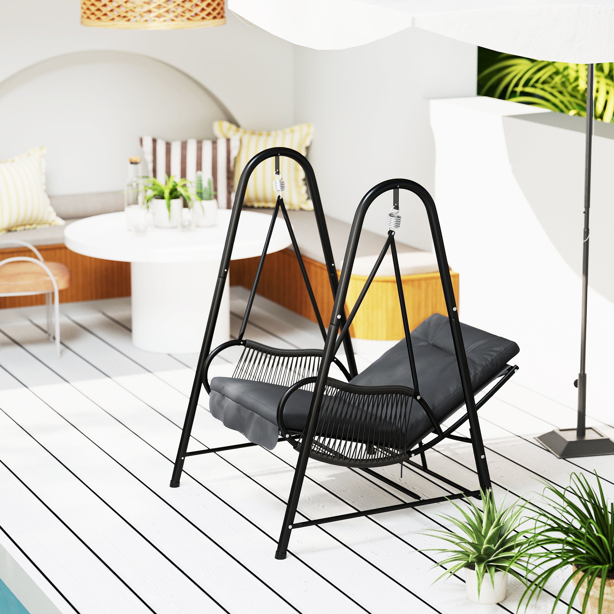 Rattan Swing Chair, Outdoor Garden Hanging Swing Seat with Stand