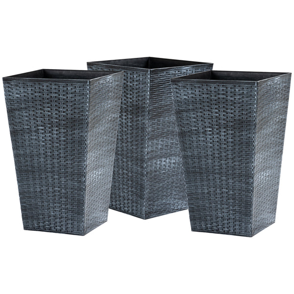 Set of 3 Tall Planters for Outdoor Plants with Drainage Hole, Indoor Outdoor Planter Flower Pot Set for Front Door, Entryway, Patio and Deck, Mixed Grey