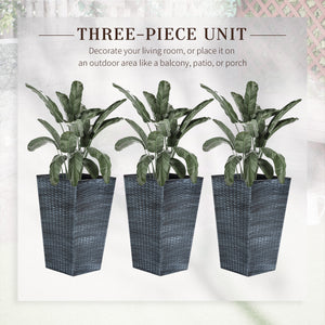 Set of 3 Tall Planters for Outdoor Plants with Drainage Hole, Indoor Outdoor Planter Flower Pot Set for Front Door, Entryway, Patio and Deck, Mixed Grey