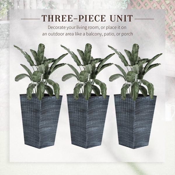 Set of 3 Tall Planters for Outdoor Plants with Drainage Hole, Indoor Outdoor Planter Flower Pot Set for Front Door, Entryway, Patio and Deck, Mixed Grey
