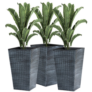 Set of 3 Tall Planters for Outdoor Plants with Drainage Hole, Indoor Outdoor Planter Flower Pot Set for Front Door, Entryway, Patio and Deck, Mixed Grey