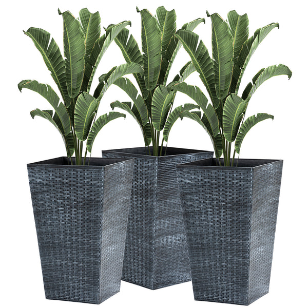 Set of 3 Tall Planters for Outdoor Plants with Drainage Hole, Indoor Outdoor Planter Flower Pot Set for Front Door, Entryway, Patio and Deck, Mixed Grey
