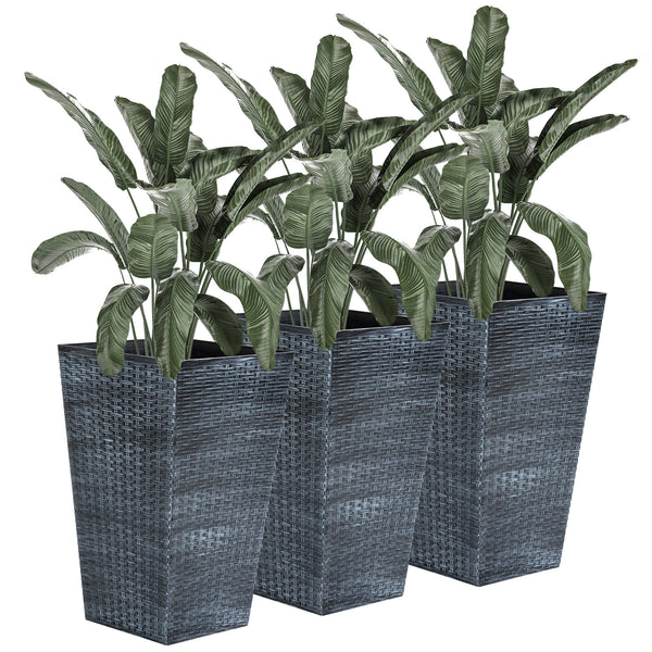 Set of 3 Tall Planters for Outdoor Plants with Drainage Hole, Indoor Outdoor Planter Flower Pot Set for Front Door, Entryway, Patio and Deck, Mixed Grey