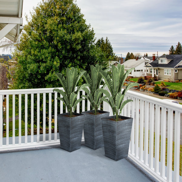 Set of 3 Tall Planters for Outdoor Plants with Drainage Hole, Indoor Outdoor Planter Flower Pot Set for Front Door, Entryway, Patio and Deck, Mixed Grey