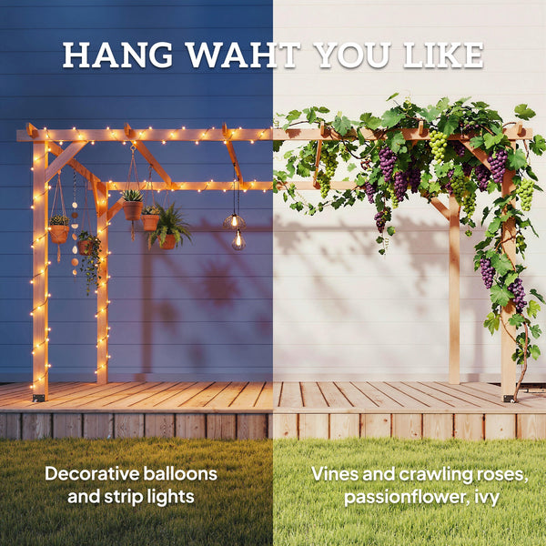 4 x 3 m Wooden Pergola Kit, Garden Pergola Gazebo Grape Trellis with Triangle Supports, 6 Crossing Beams for Climbing Vines, Flowers, Sun Shade Shelter for Grill, Patio, Maple Wood-effect