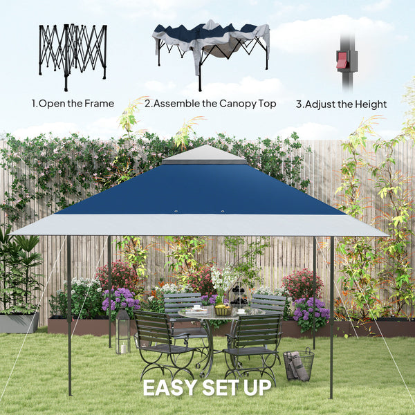 Outsunny 13' x 13' Pop Up Canopy Tent, UV50+ Instant Sun Shelter, Tents for Parties, Height Adjustable, with Wheeled Carry Bag and 4 Sand Bags for Outdoor, Garden, Patio, Navy Blue