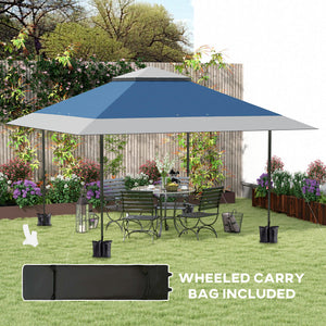 Outsunny 13' x 13' Pop Up Canopy Tent, UV50+ Instant Sun Shelter, Tents for Parties, Height Adjustable, with Wheeled Carry Bag and 4 Sand Bags for Outdoor, Garden, Patio, Navy Blue