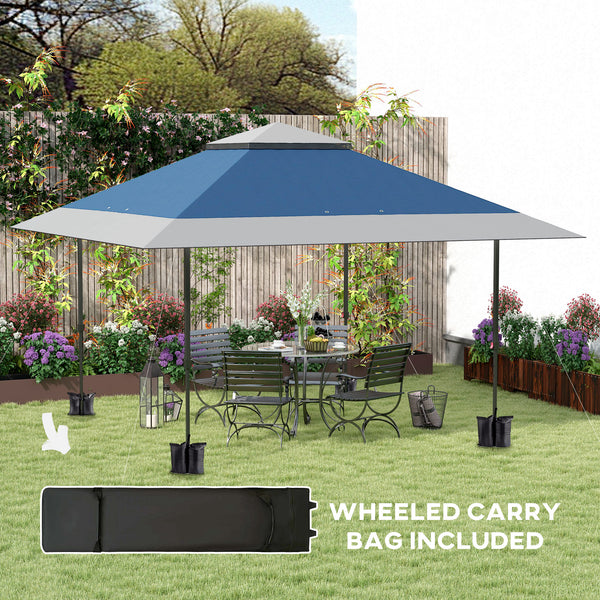 Outsunny 13' x 13' Pop Up Canopy Tent, UV50+ Instant Sun Shelter, Tents for Parties, Height Adjustable, with Wheeled Carry Bag and 4 Sand Bags for Outdoor, Garden, Patio, Navy Blue