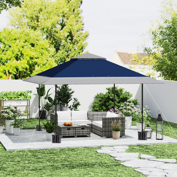 Outsunny 13' x 13' Pop Up Canopy Tent, UV50+ Instant Sun Shelter, Tents for Parties, Height Adjustable, with Wheeled Carry Bag and 4 Sand Bags for Outdoor, Garden, Patio, Navy Blue