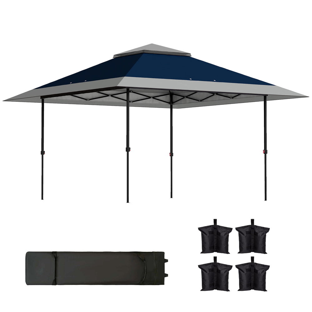 Outsunny 13' x 13' Pop Up Canopy Tent, UV50+ Instant Sun Shelter, Tents for Parties, Height Adjustable, with Wheeled Carry Bag and 4 Sand Bags for Outdoor, Garden, Patio, Navy Blue