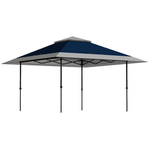 Outsunny 13' x 13' Pop Up Canopy Tent, UV50+ Instant Sun Shelter, Tents for Parties, Height Adjustable, with Wheeled Carry Bag and 4 Sand Bags for Outdoor, Garden, Patio, Navy Blue