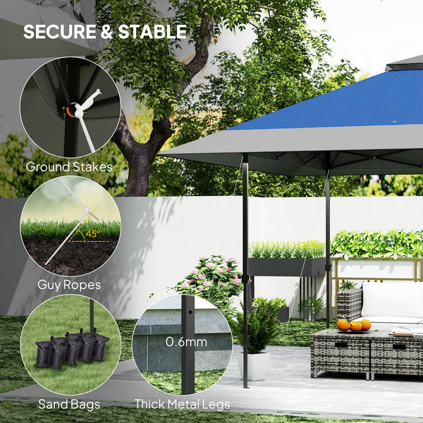 Outsunny 13' x 13' Pop Up Canopy Tent, UV50+ Instant Sun Shelter, Tents for Parties, Height Adjustable, with Wheeled Carry Bag and 4 Sand Bags for Outdoor, Garden, Patio, Navy Blue