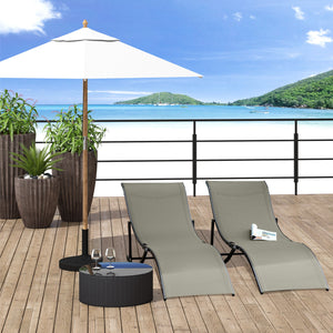 Set of 2 S-shaped Foldable Lounge Chair Sun Lounger Reclining Outdoor Chair for Patio Beach Garden, Light Grey
