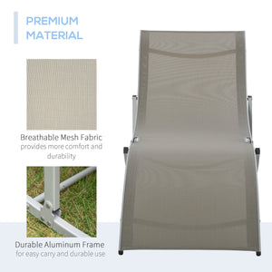 Set of 2 S-shaped Foldable Lounge Chair Sun Lounger Reclining Outdoor Chair for Patio Beach Garden, Light Grey