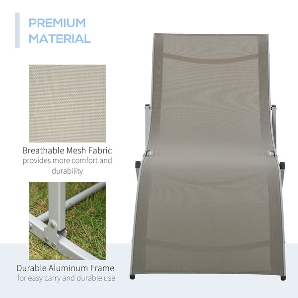 Set of 2 S-shaped Foldable Lounge Chair Sun Lounger Reclining Outdoor Chair for Patio Beach Garden, Light Grey