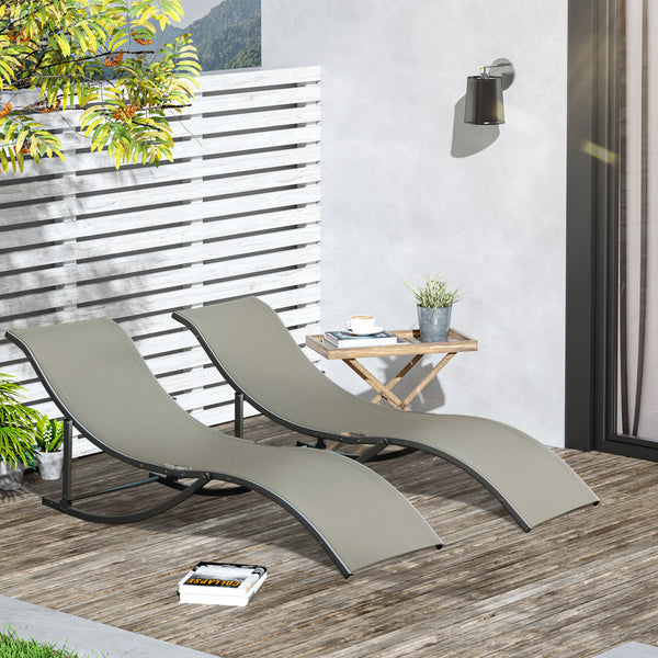Set of 2 S-shaped Foldable Lounge Chair Sun Lounger Reclining Outdoor Chair for Patio Beach Garden, Light Grey