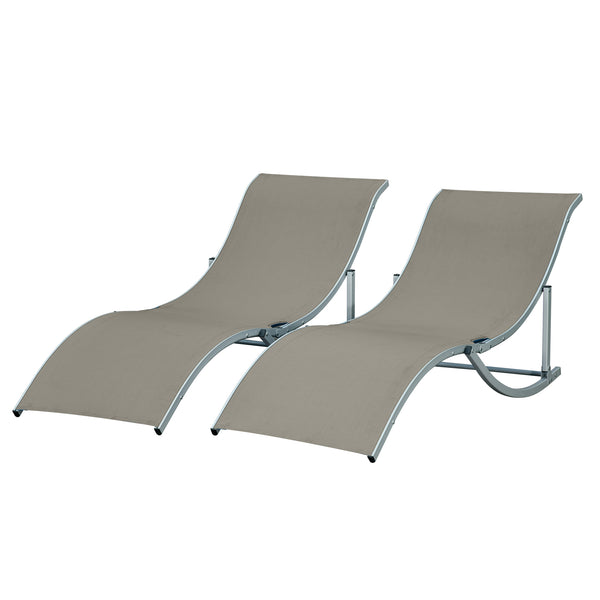 Set of 2 S-shaped Foldable Lounge Chair Sun Lounger Reclining Outdoor Chair for Patio Beach Garden, Light Grey