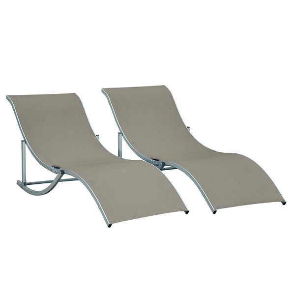 Set of 2 S-shaped Foldable Lounge Chair Sun Lounger Reclining Outdoor Chair for Patio Beach Garden, Light Grey