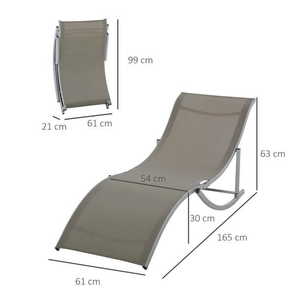 Set of 2 S-shaped Foldable Lounge Chair Sun Lounger Reclining Outdoor Chair for Patio Beach Garden, Light Grey
