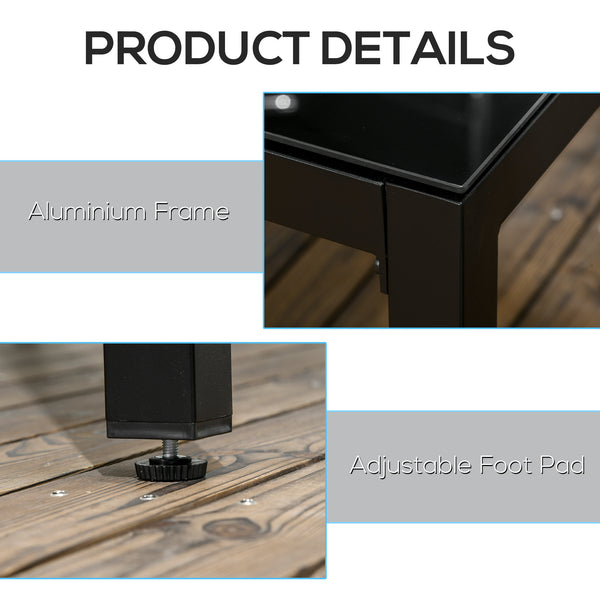 Rectangular Outdoor Dining Table for 8 People with Tempered Glass Top and Aluminum Frame, Black 70.9" x 31.5" x 28.3"