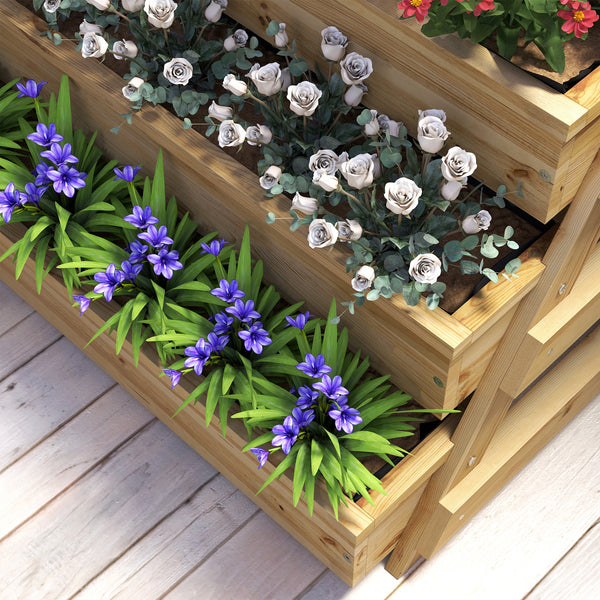 Outsunny 4 Tier Wood Raised Garden Bed with Drainage Holes, Vertical Garden Planter Freestanding Garden Bed, Outdoor Planter Box for Garden, Patio, Balcony