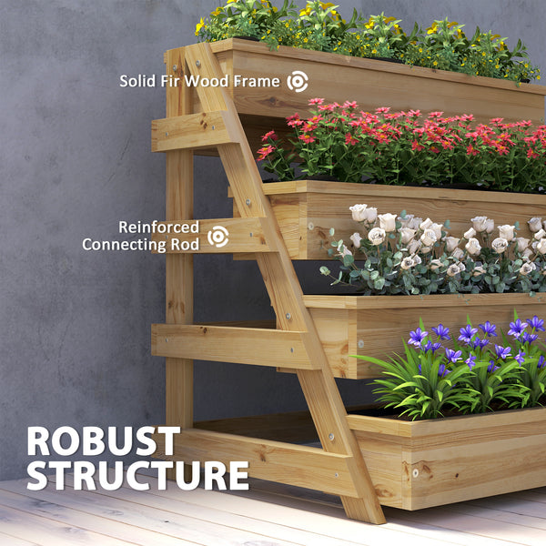 Outsunny 4 Tier Wood Raised Garden Bed with Drainage Holes, Vertical Garden Planter Freestanding Garden Bed, Outdoor Planter Box for Garden, Patio, Balcony