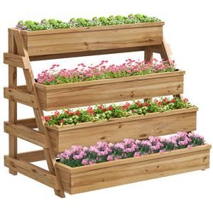 Outsunny 4 Tier Wood Raised Garden Bed with Drainage Holes, Vertical Garden Planter Freestanding Garden Bed, Outdoor Planter Box for Garden, Patio, Balcony