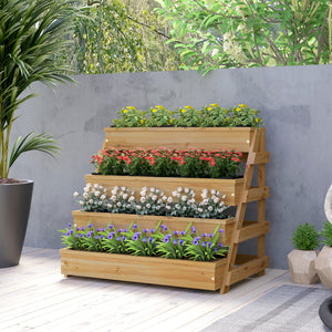 Outsunny 4 Tier Wood Raised Garden Bed with Drainage Holes, Vertical Garden Planter Freestanding Garden Bed, Outdoor Planter Box for Garden, Patio, Balcony