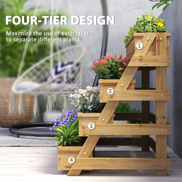 Outsunny 4 Tier Wood Raised Garden Bed with Drainage Holes, Vertical Garden Planter Freestanding Garden Bed, Outdoor Planter Box for Garden, Patio, Balcony